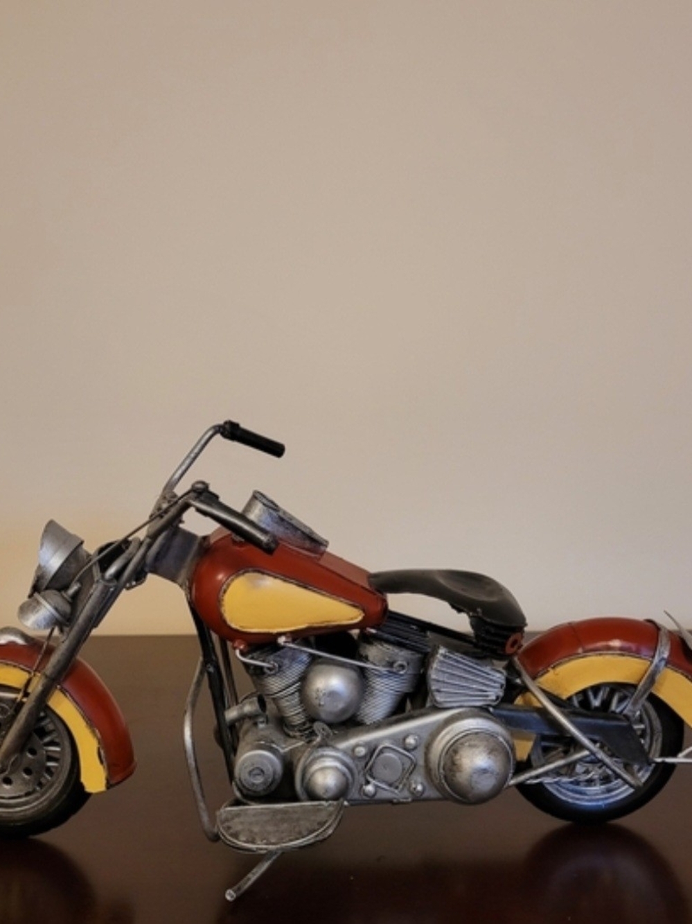 13" Vintage Hand-made Retro Metal motorcycle Decor Red And Yellow